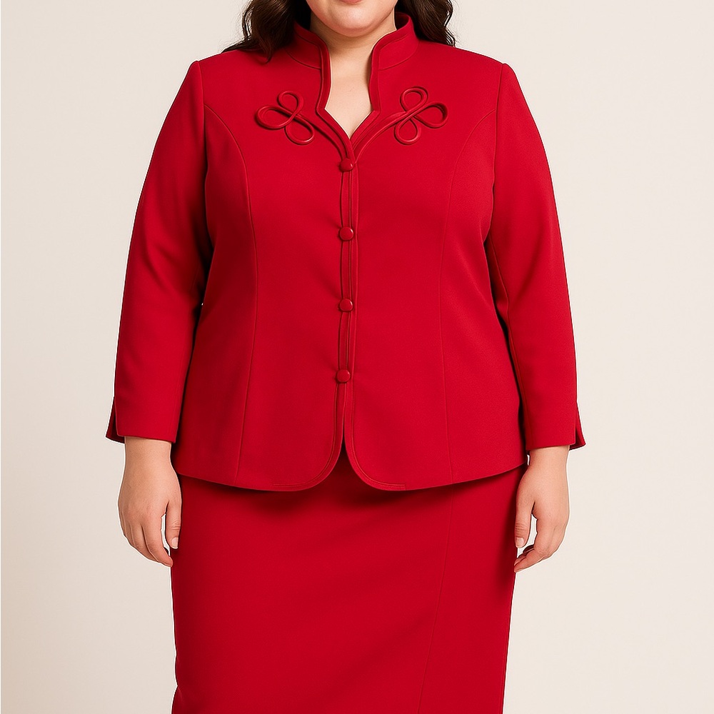 Roaman's Bold‎ Red Skirt Set size 20W polyester Holiday